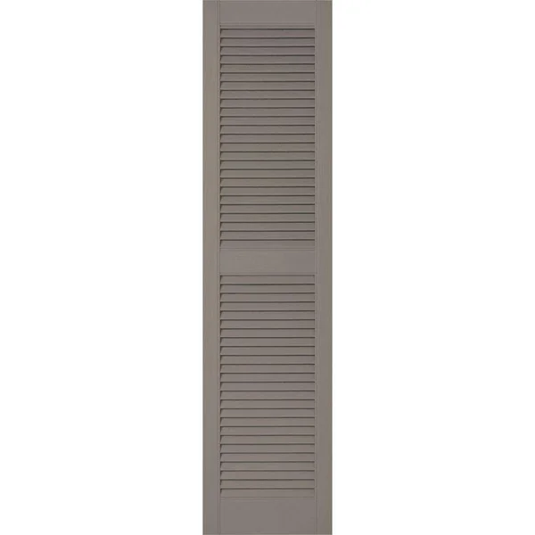12 inchw x 33 inchh Lifetime Vinyl - Custom Straight Top Center Mullion, Open Louver Shutters, Clay