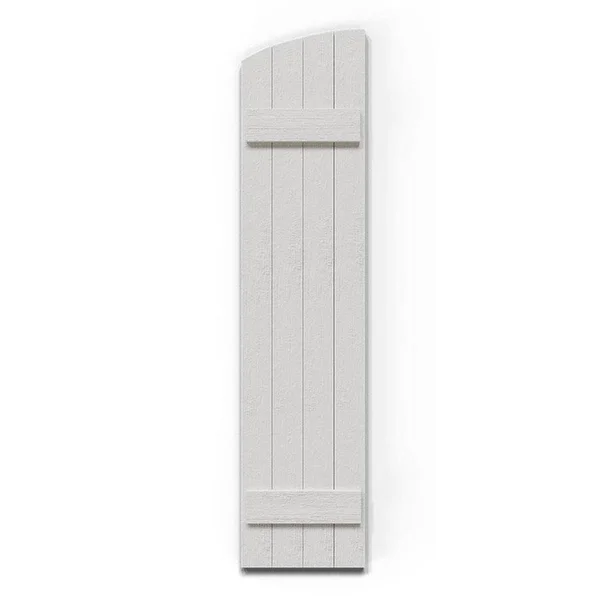 21 1/2 inchw x 79 inchh (71 5/8 inch Low Side) Rustic Four Board Joined Board-n-Batten Faux Wood Shutters w/Elliptical Arch Top
