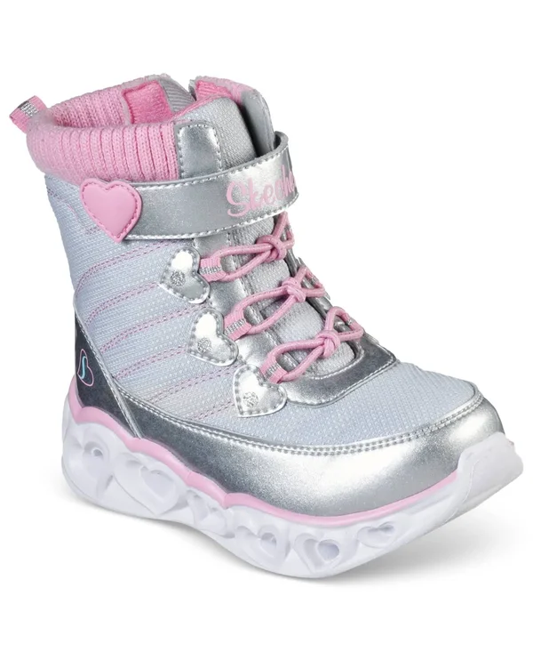 Skechers Girls& S Lights: Heart Lights - Heart Chaser Sneakers Gray 7.0N
