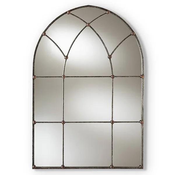 Baxton Studio Aegle 31.89x22 x 47.05x22 Arch Mirror in Antique Silver
