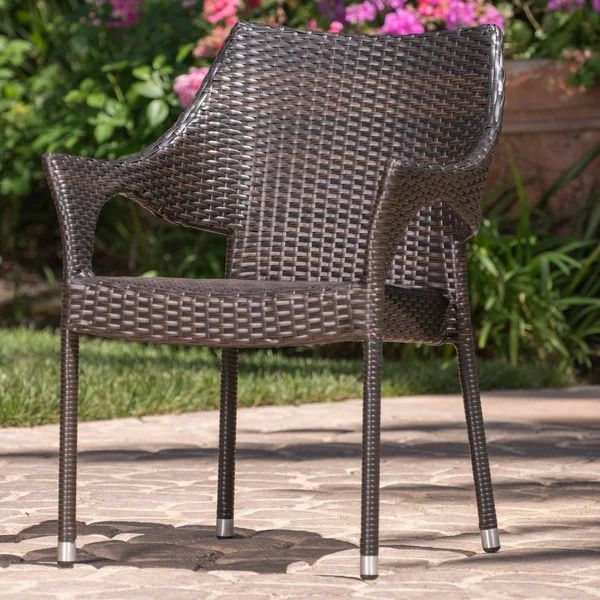 Miranda Outdoor Wicker Stacking Dining Chairs - Set of 4, Multibrown