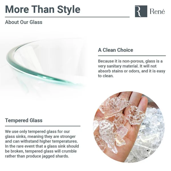Rene R5-5007-R9-7001 16-1/2x22 Glass Vessel Bathroom Sink with Vessel Faucet Sink Foil Undertone