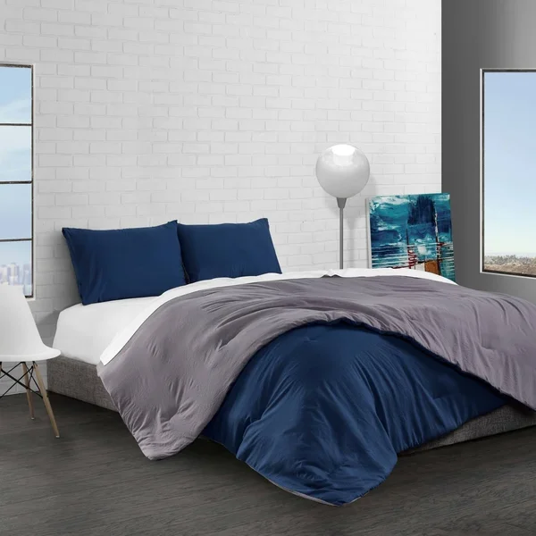 Reversible Brushed Microfiber Plush Down-Alt Comforter 3 Piece Set White/Platinum, King