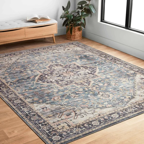 Alexander Home Venetian Printed Medallion Distressed Area Rug - 3&6x22 x 5&6x22 - Navy/Multi