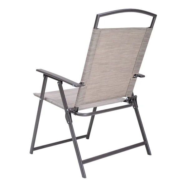 6 Pcs Patio Dinning Set with 4 Folding Chairs - Glass Table and Tan Umbrella Without Base - Brown - 6-Piece Sets