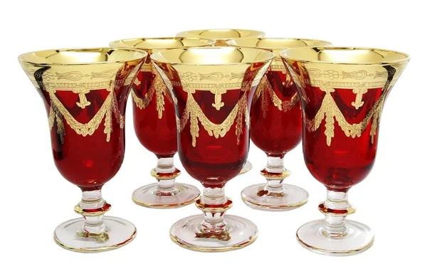 Interglass Italy Set of 6 Glasses Royal Red Crystal Wine Goblets - 24K Gold