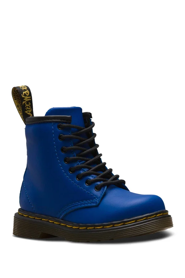 Infant Dr. Martens Brooklee Boot, Kids Unisex, Size: 7 M, Blue Romario Waxy Leather