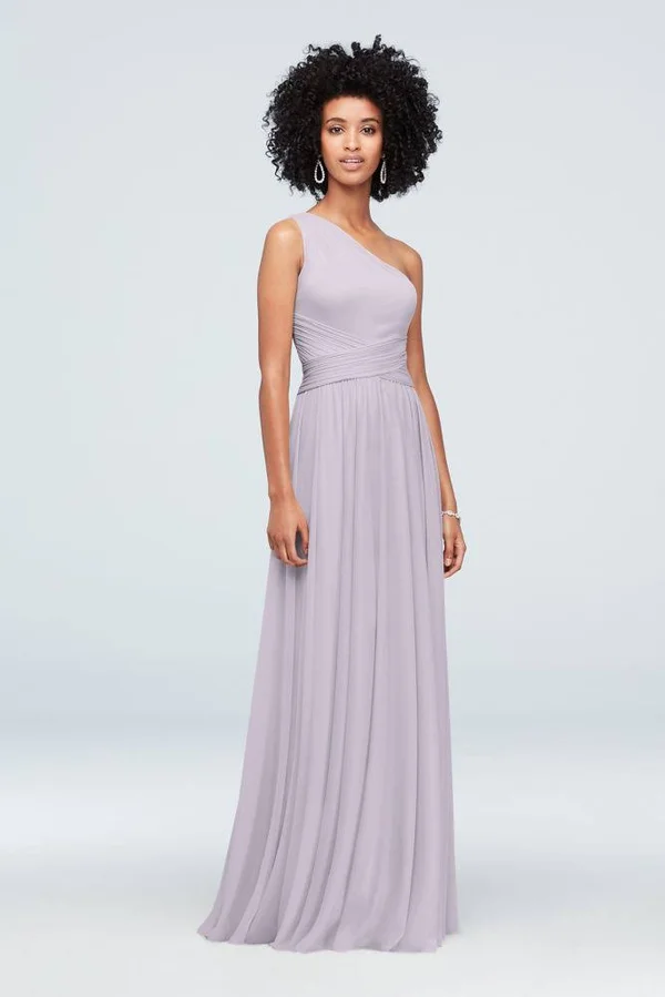 One-Shoulder Mesh Bridesmaid Dress with Full Skirt - Lavender Haze - 12
