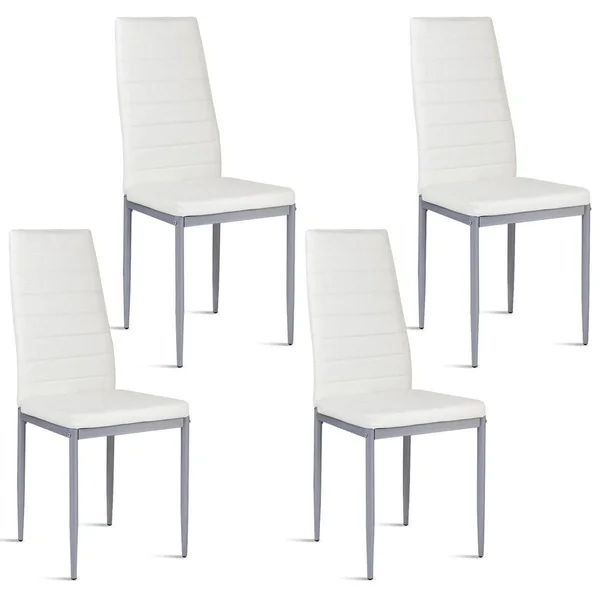 4 Pcs PVC Leather Dining Side Chairs Elegant Design -White