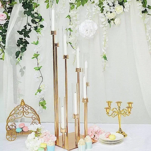 Gold 42 in Tall Candelabra Candle Holder Centerpiece with Glass