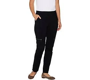 Susan Graver Weekend Premium Stretch Pull-On Cargo Pants, Size XX-Small, Black
