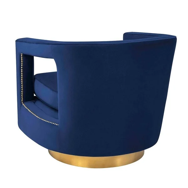 Stark Modern Textured Velvet Upholstered Swivel Accent Chair with Brushed Gold Base - Navy/Gold