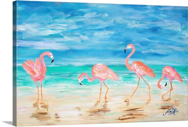 Flamingo Beach - Canvas Wall Art, 30x20, Great Big Canvas