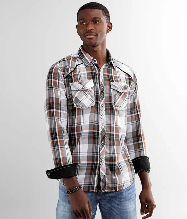 Bke Plaid Standard Shirt - White/Grey Medium, Men's