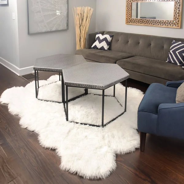 5x7 Soft and Plush Octo Pelt Faux Sheepskin Shag Rug Brown White