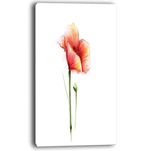 Design Art Red Poppy Flower with Large Petals - Large Flower Canvas Wall Art - 20 in. Wide x 40 in. High