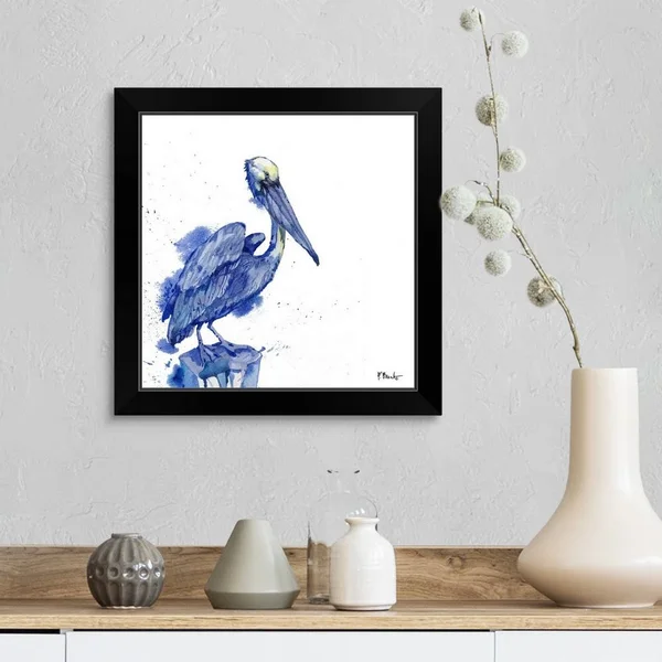 Arianna Pelican - White - Black Framed Wall Art, 16x16, Great Big Canvas