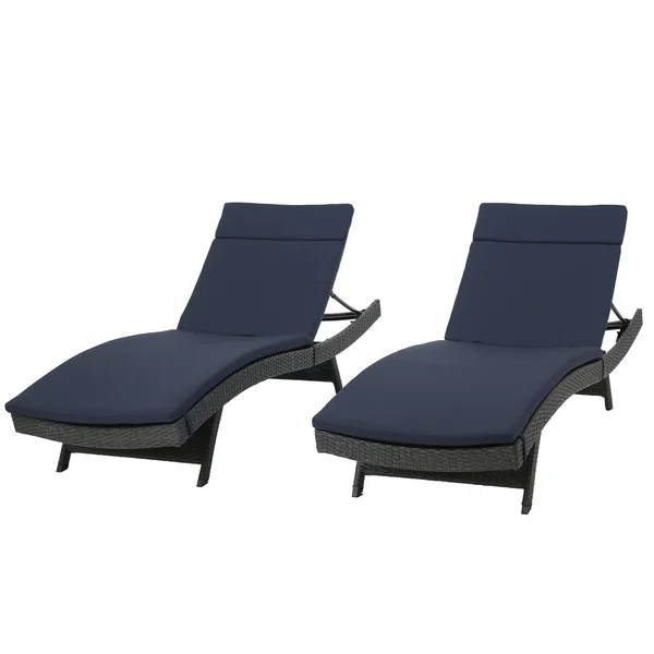 Nassau Outdoor Grey Wicker Adjustable Chaise Lounge with Charcoal