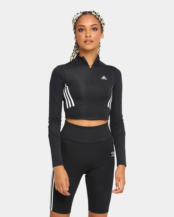 Adidas Womens Long Sleeve Crop Top - Black - Size S