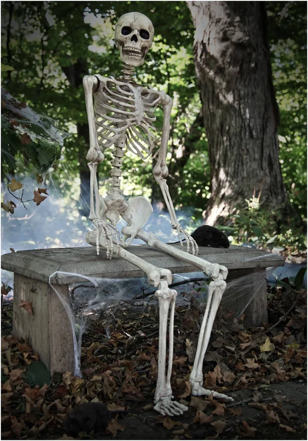 ThinkGeek Skeleton Poseable Halloween Decoration - Beige, 15.50" x 6.50" x 62"