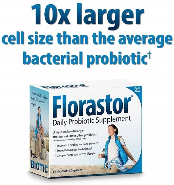 Florastor Daily Probiotic Supplement for Men & Women - 250 mg, 50 Capsules