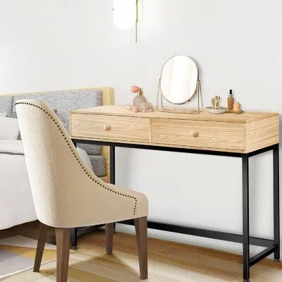 Inbox Zero Desk, Simple and Modern Home Desk, Office Computer Desk, Game Table, Writing Desk with Drawers, Brown Inbox Zero Col