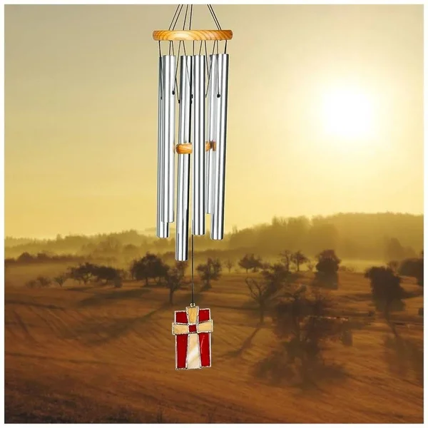 Woodstock Chimes Amazing Grace Stained Glass Windchime, Silver