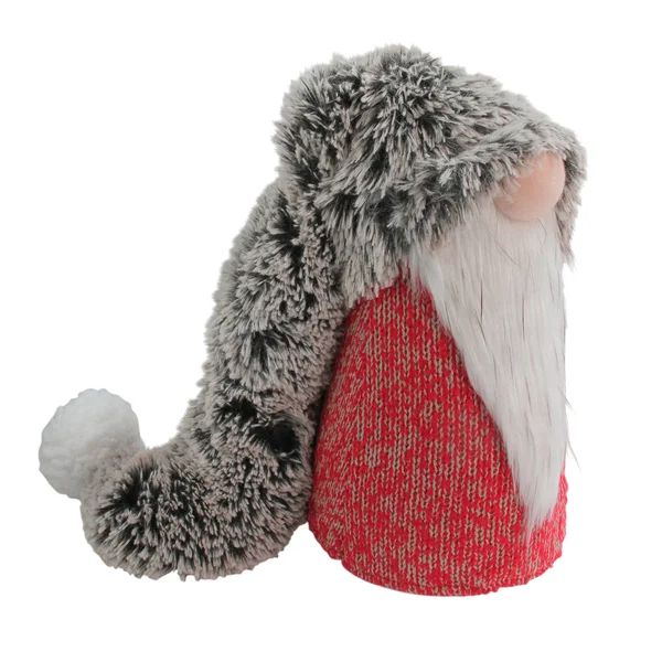 16x22 Red, Grey and White Long Fluffy Hat Gnome Christmas Decoration