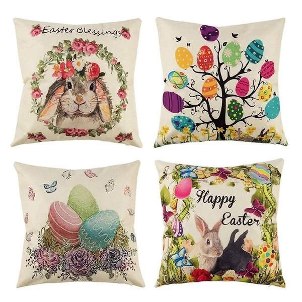 Sufam Set of 4 Pillow Cases Happy Easter Spring Rabbit Egg Hidden Harvest Throw Pillowcase Cover Cushion Case Home Decor 18x18 i