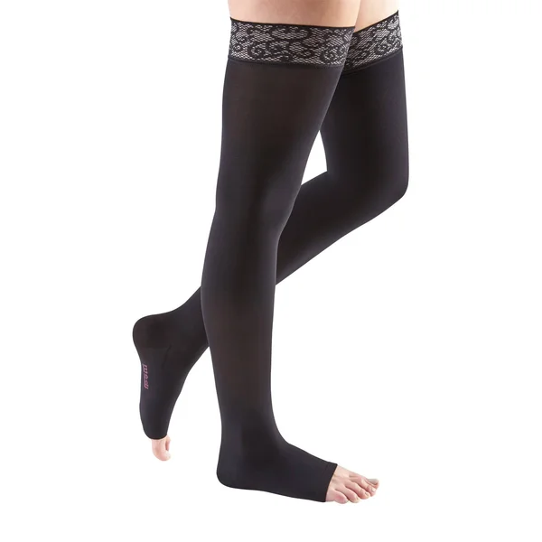 Mediven Comfort, 20-30 mmHg, Thigh High w/ Lace Top-Band, Open Toe, Compression Stockings - Natural, I