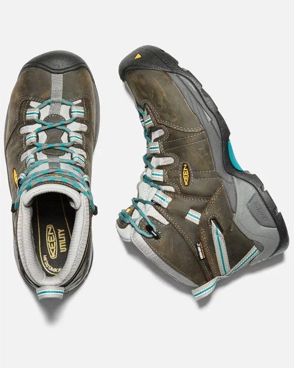 Keen Utility Women's Detroit XT Mid Steel Toe Waterproof Work Boot - Gargoyle/Lake Blue, 7