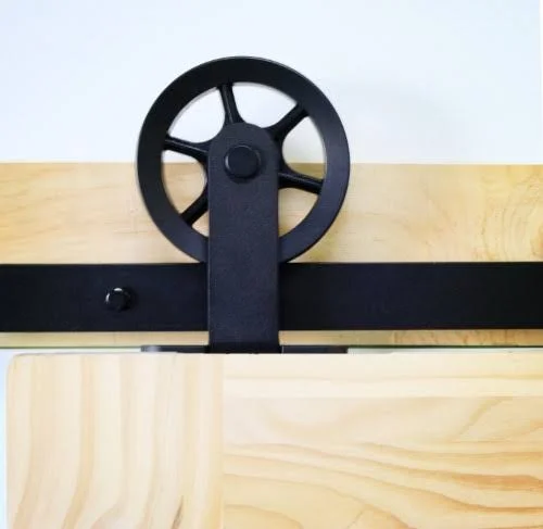 Homacer Double Sliding Barn Door Hardware Kit, 7.5ft TRACK, T-Shape Black Wheel Design, Black Rustic with Industrial Strength Ha