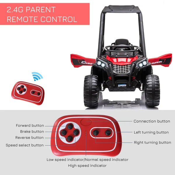 Aosom 12V Dual Motor Kids Electric Ride-On UTV Toy with Mp3/usb Music Connection - Suspension & Remote Control - Red