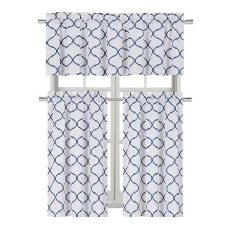 Winston Porter Larocca Trellis Kitchen Curtain Set - Blue