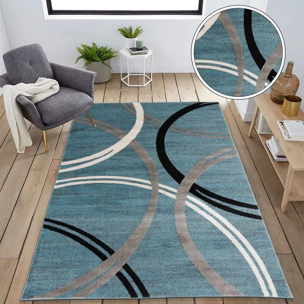Wrg Modern Abstract Circles Design Gray 6 ft. 6 in. x 9 ft. Area Rug
