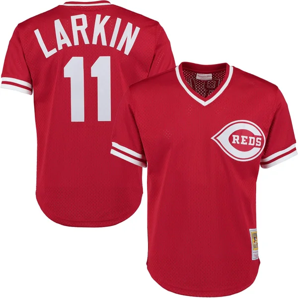 Mitchell & Ness Barry Larkin Red Cincinnati Reds Authentic Mesh Batting Practice Jersey