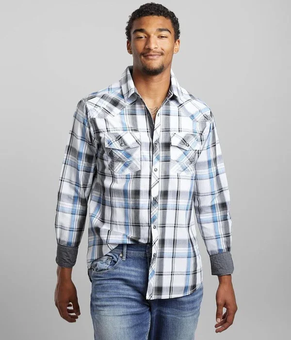 Bke Plaid Standard Shirt - Blue/Grey X-Large, Men's