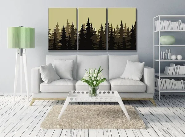 Wall26 - 3 Piece Canvas Wall Art - Seamless Background, Landscape, Night Forest with Fir Trees Silhouettes. Vector - Modern Home