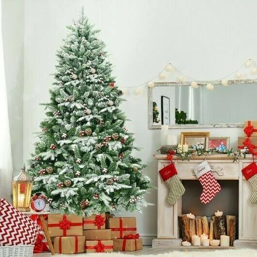 6.5ft Pre-Lit Snow Flocked Hinged Artificial Christmas Tree, Costway