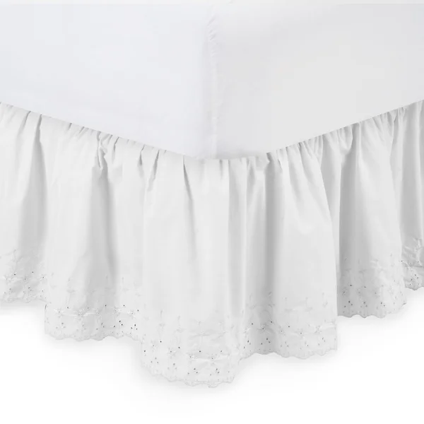 Harmony Lane Eyelet Ruffled Bed Skirt - 18 inch Drop Dust Ruffle, White