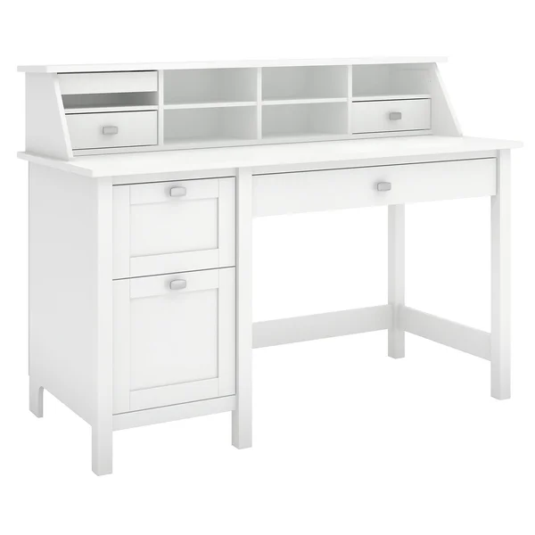 Bush Furniture Broadview Computer Desk With 2 Drawer Pedestal And Organizer, Pure White