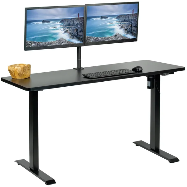 Vivo 60x22 x 24x22 Electric Desk with Black Frame Black Top