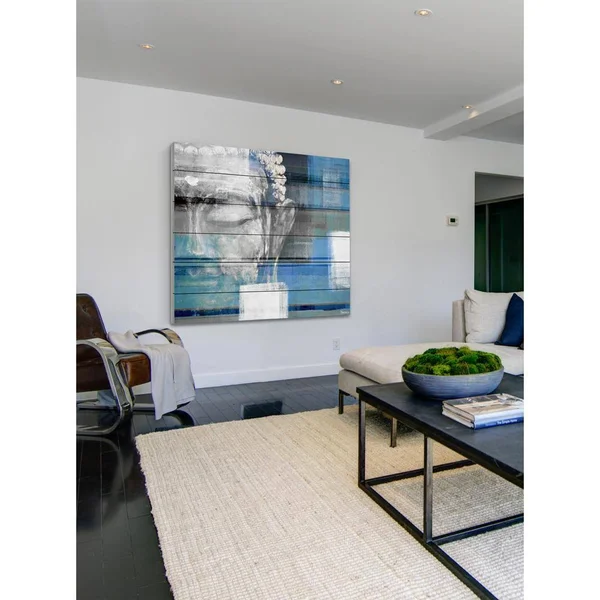 Parvez Michel 32 in. H x 32 in. W Blue Buddha by Parvez Taj Printed White Wood Wall Art - Multi-Colored