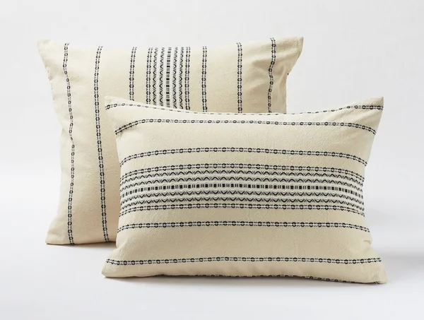 Coyuchi Rippled Stripe Organic Sham - Ivory with Black, Standard
