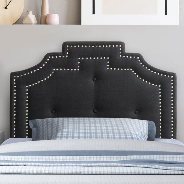 CorLiving Light Gray Fabric Crown Silhouette Headboard - Single/Twin