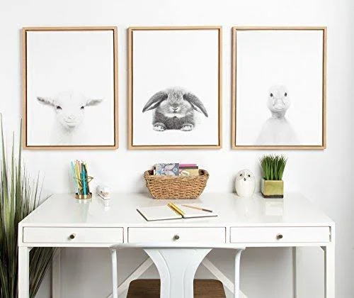 Kate and Laurel Sylvie Baby Goat Black and White Portrait Natural Framed Canvas Wall Art by Simon TE Tai