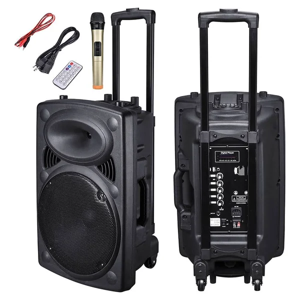 Yescom Portable Active PA Speaker Mic Guitar Amp Bluetooth USB SD LCD FM Remote w/ Wireless Microphone