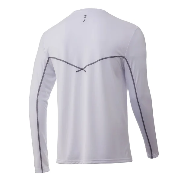 Men's Huk Icon x Pocket Long Sleeve Shirt, Performance Fishing Shirts, White, L