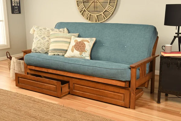 Kodiak Furniture Monterey Full Frame with Storage Drawers-Color:Barbados/Blue, Style:Linen Aqua Mattress