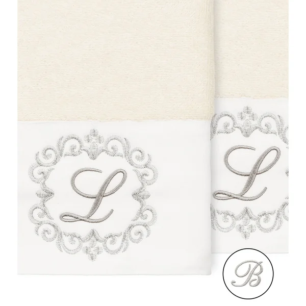 Linum Home Textiles 100% Turkish Cotton Monica 2pc Embellished Bath Towel Set - Size: 27 inch x 54 inch, White